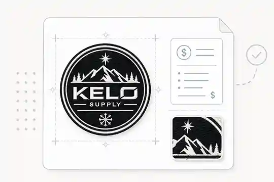 Custom embroidered patch design reviewed with pricing details and a sample preview before production